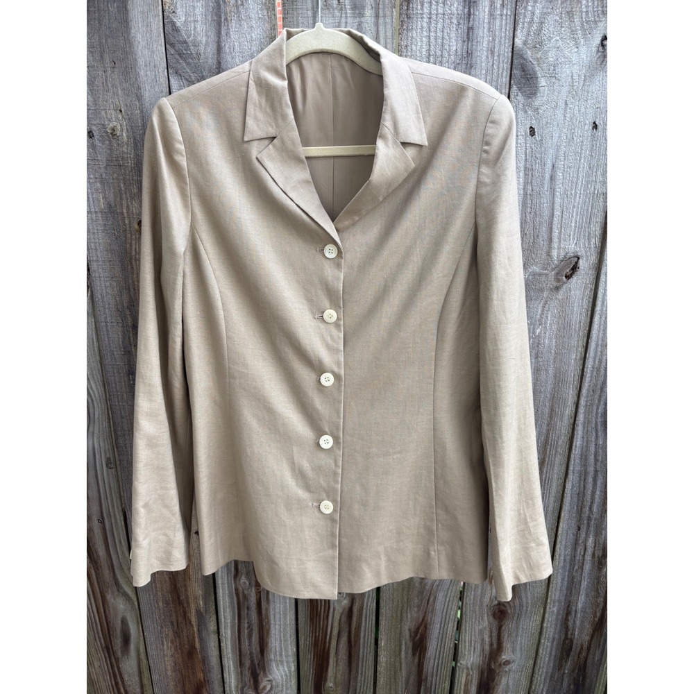 VTG Laura Ashley Tan Beige 100% Linen Button Up Blazer Jacket‎ Womens Size 8